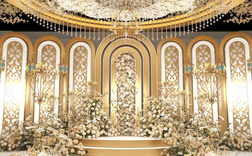 市南香槟色调婚礼堂效果展示